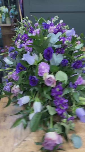 
                  
                    Load and play video in Gallery viewer, Lilac And Blue Casket Spray
                  
                